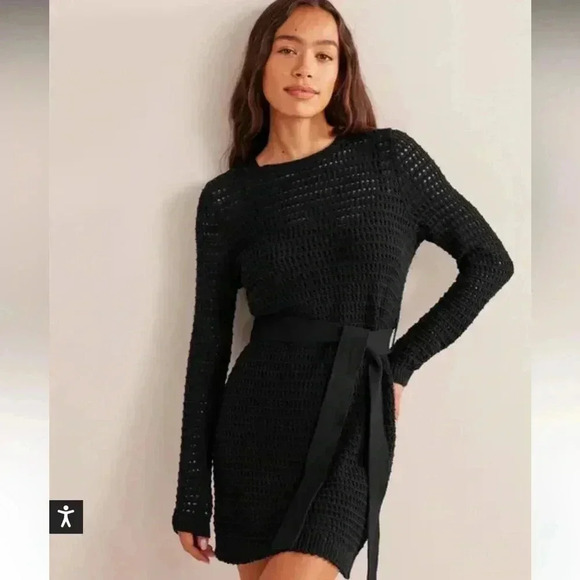Boden Crochet Knit Dress Size 16/18 Black Open Knit Cotton - Picture 1 of 12